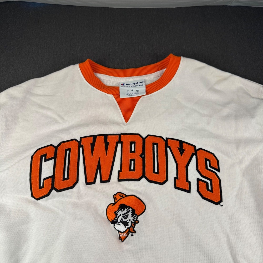 Champion Oklahoma State Cowboys Sweatshirt Mens Large White Orange Pistol Pete